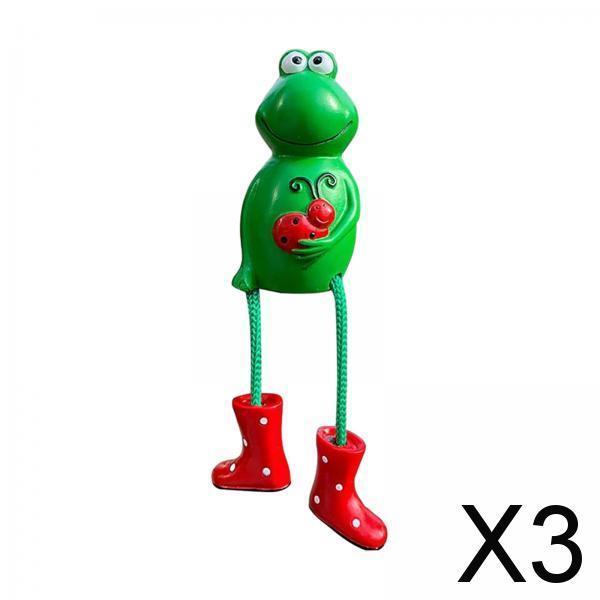 3xFrog Garden Decoration Resin Crafts Frog Statue for Office Living Room Porch Red Feet