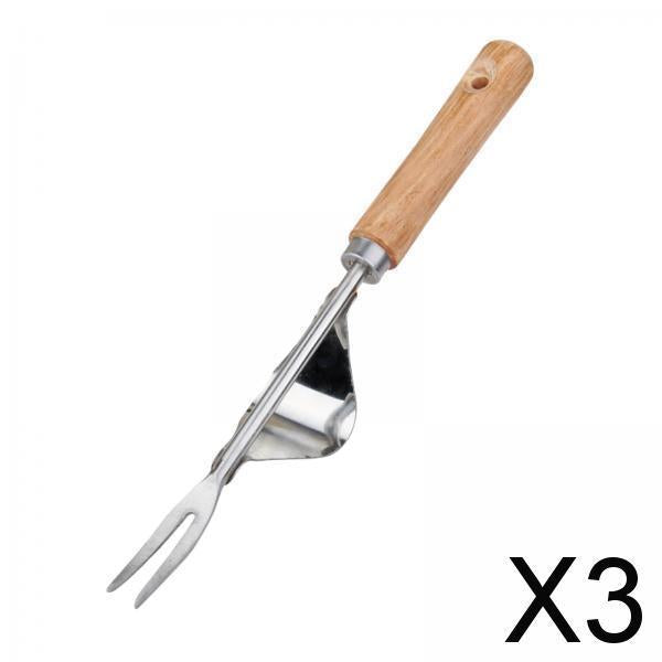 3xMini Garden Weed Removal Stainless Steel Wooden Handle Easy Weed Removal