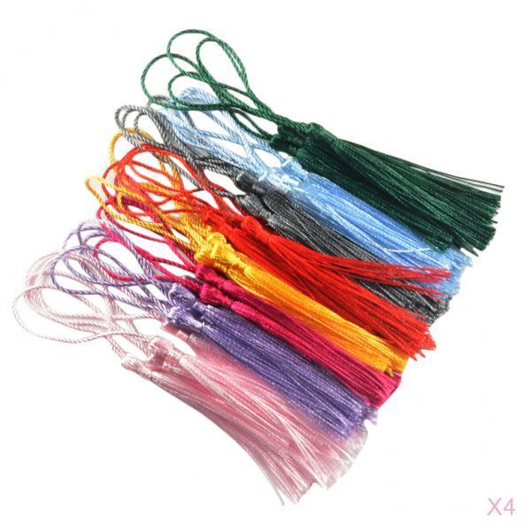 120 Pieces Multicolored Silky Handmade Soft Craft Mini Tassels with Loops