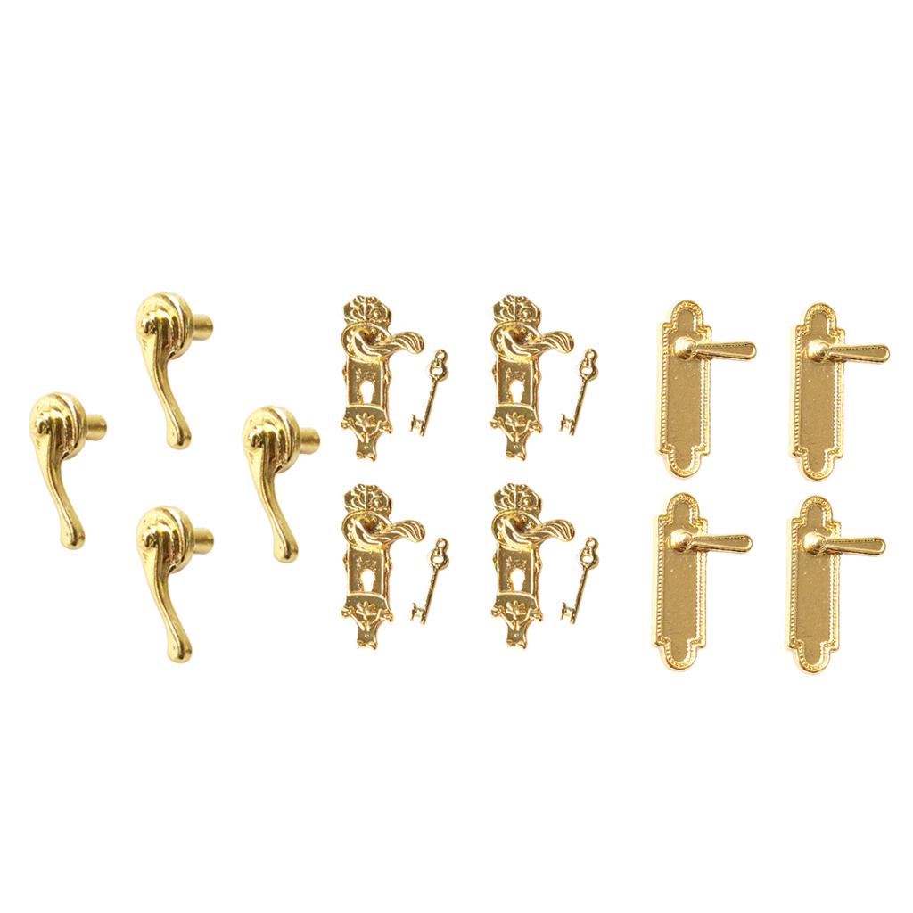 16Pcs Mini Alloy Door Pull Handles Locks Keys for 1/12 Dollhouse Accessories