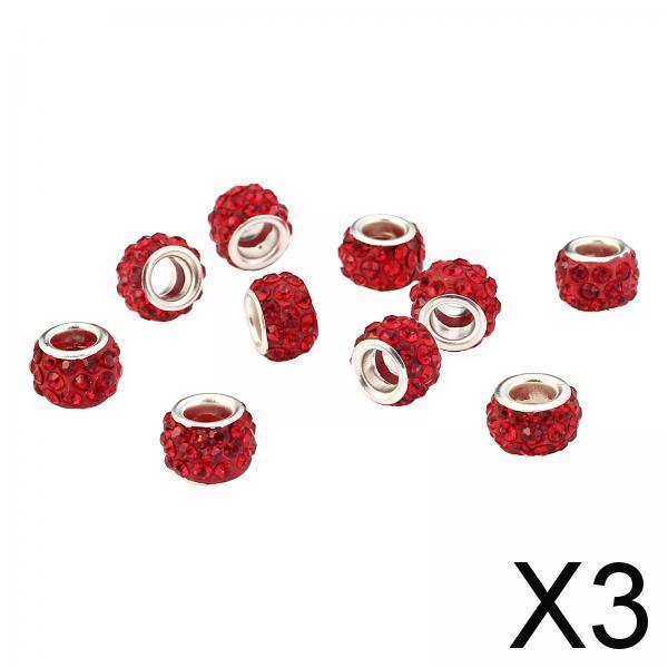 3x10pcs European Spacer Beads Rhinestone Bracelet Jewelry Findings Red