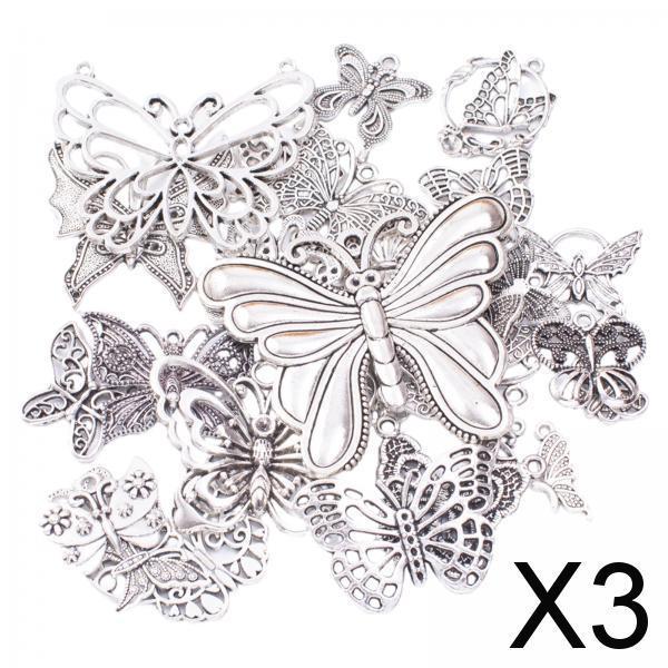 3xButterfly Charms Pendant Antique for Scrapbook Decoration Key Chains Earring silver