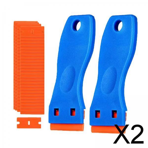 2xGlass Scraper with Blade Cleaner Blade Scraper for Removing Windshields Wall Blue