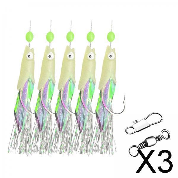 3x5Pcs Luminous Fishing Rigs Fish Lure for Sea Fishing Saltwater Mackerel 22mmx10mm
