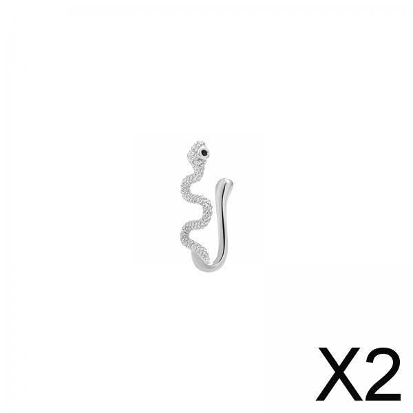 2xSnake Nose Ring Tragus Ring Copper Fashion Punk for Women Girls Body Jewelry Silver