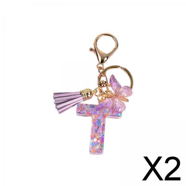2xResin Keychain Ornaments Girls Women Gifts English Alphabet Keyring Keychain T