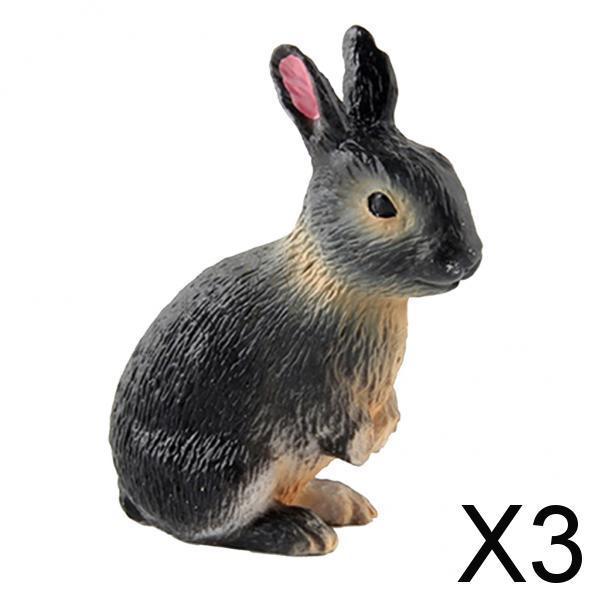 3xRealistic Rabbit Figurine Zoo Farm Animal Model Teaching Toys Tabletop Decor black yellow squatting
