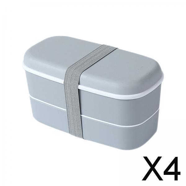 4xJapanese Style Lunch Box Meal Container for Hiking Camping Office Gray
