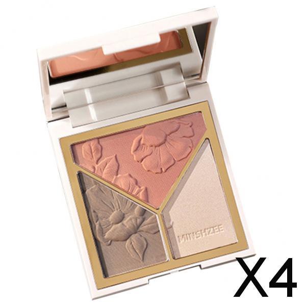 4xHighlighter Contour Palett Face Contouring Kit Highlighting Powder Red 