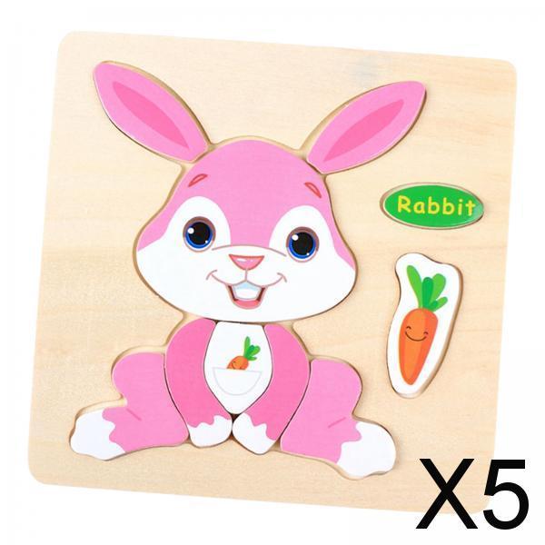 5xWooden Cartoon Rabbit Jigsaw Puzzles for Baby Birthday Travel Toy