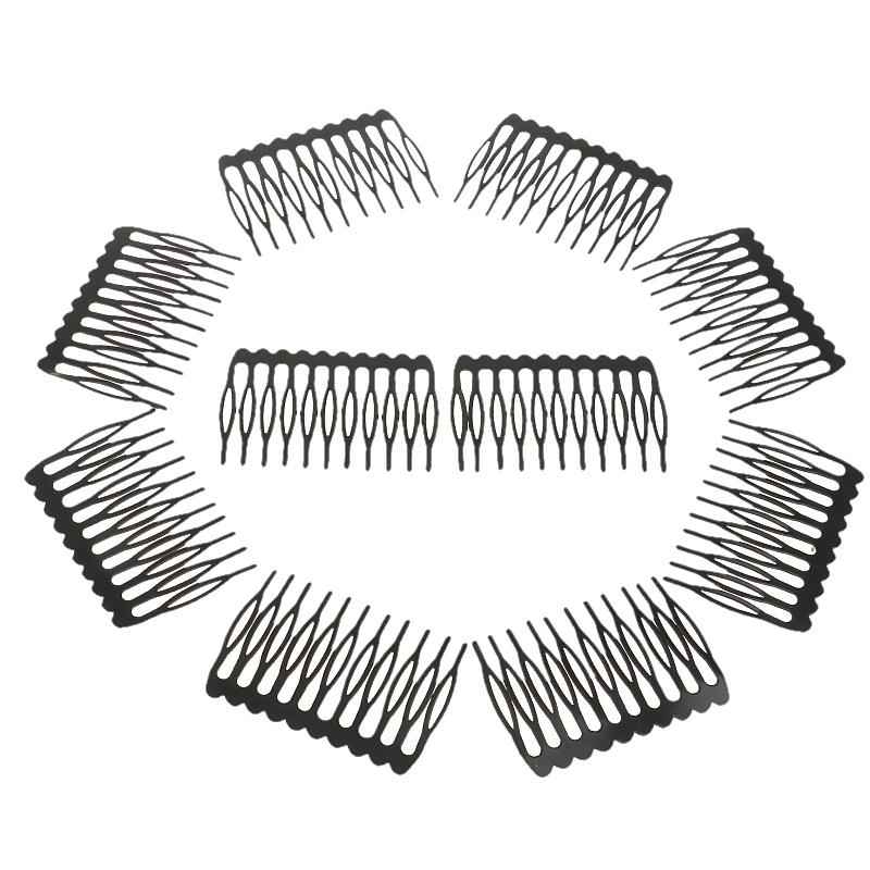 10 Pieces Black Plain Metal 10 Teeth Hair Combs Clips Hairpins for Dressing