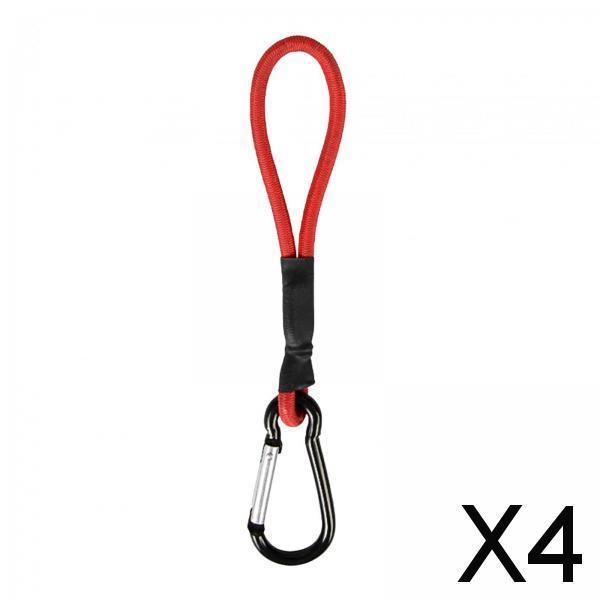 4xBungee Cord with Carabiner Hook Bungee Canopy Ties for Tarpaulin Tarps Tents Red