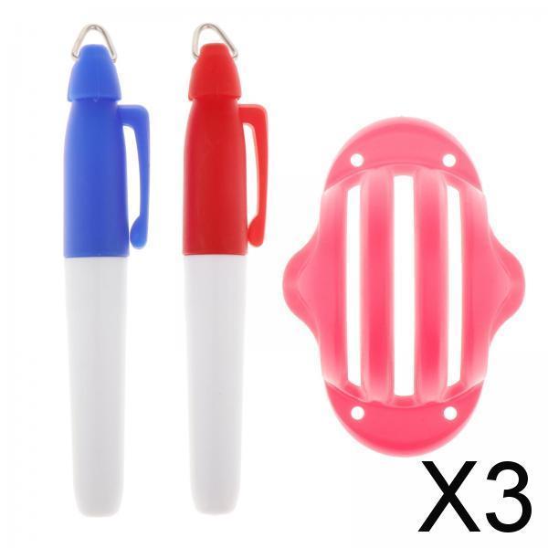 3xGolf Ball Liner Marker Template Alignment Marker Pens Putting Aids Red