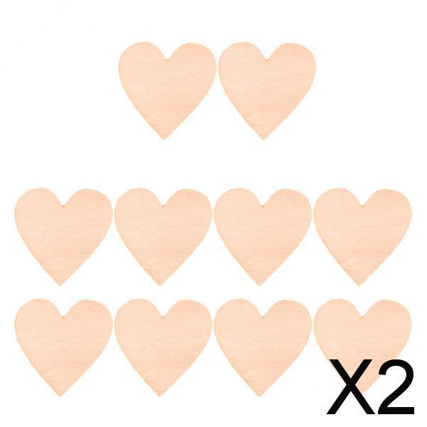 2x10pcs Natural Cutouts Wood Heart Shapes DIY Craft Wooden Embellishments