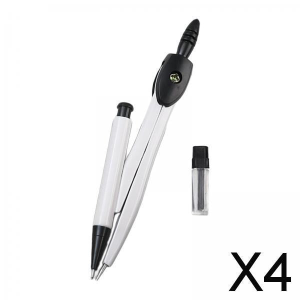 4xProfessional Compass for Geometry, Metal Compasses Circle Drawing Tool White