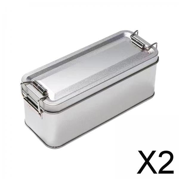 2xMetal Tin Box with Lid Pineapple Cake Packaging Storage Container Cookie Tin Silver