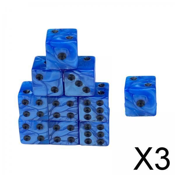 3x10x 6 Sided Dices Set Entertainment Toys 16mm Dices for Table Game Card Game Blue