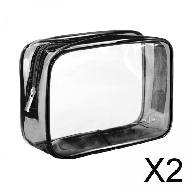 2xWaterproof Toiletry Bag Reusable Holder Container Beach Bag Clear Makeup Bag Black