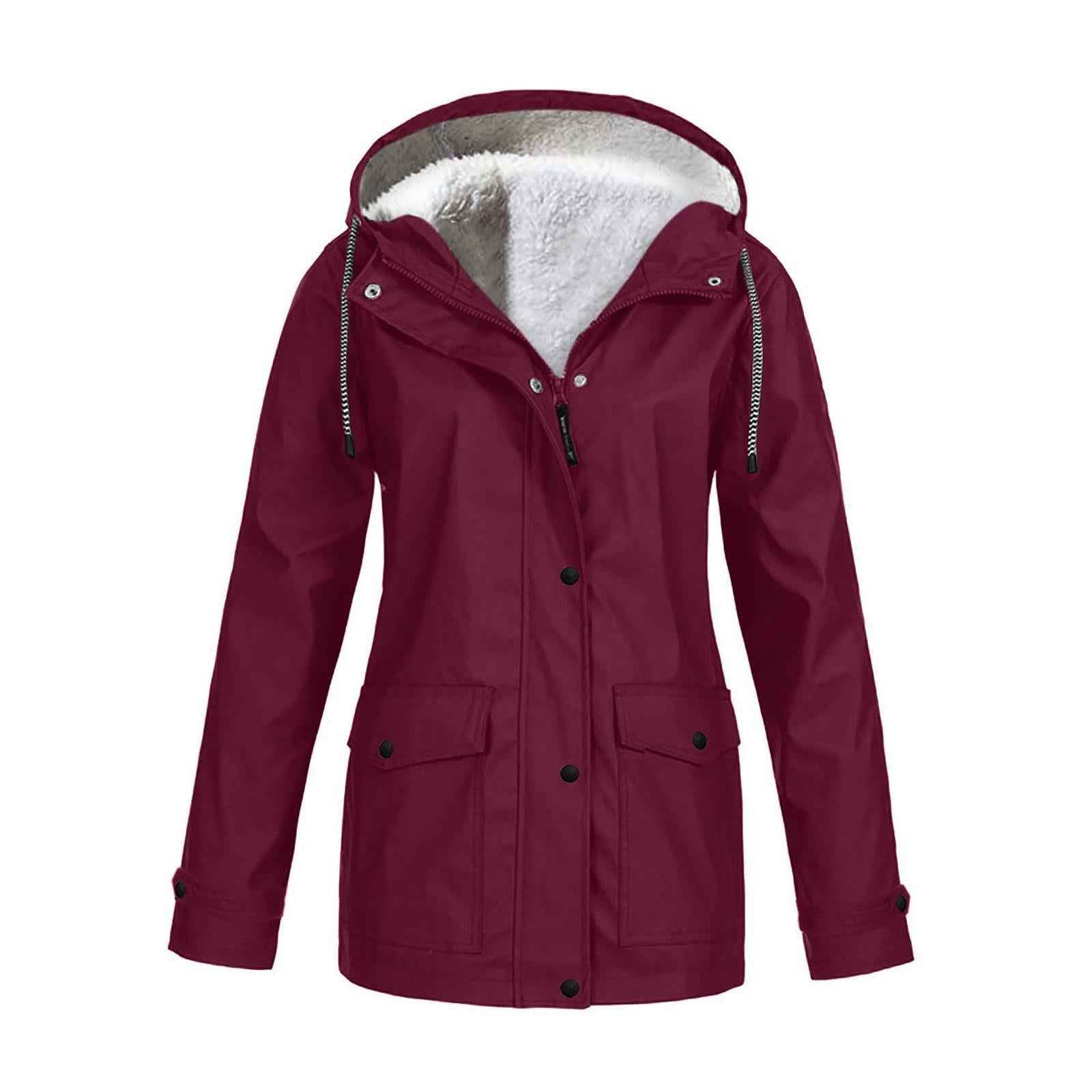Hoodie Soft woman Jacket Windproof Rain Coat Outdoor Winter Warm Outwear Red XXXXL