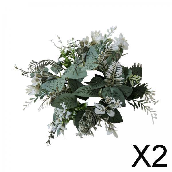 2xCandle Ring Wreaths Artificial Greenery Candle Wreath for Home Cafe Tabletop