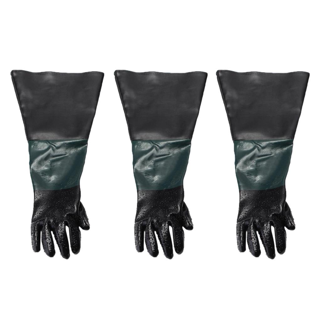 3x 60cm Left Hand Protective Working Gloves for Sand Blaster Blast Cabinet