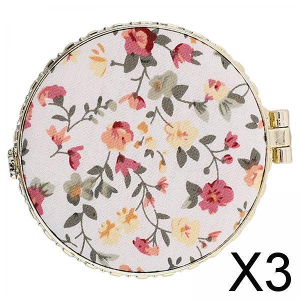 3xTravel Makeup Mirror Folding Mirror Pocket Mirror Floral Printed for Purse