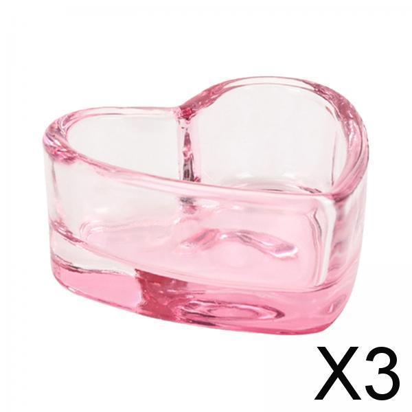 3xNail Art Dappen Dish for Women Nail Tool Durable Nail Pen Wash Cup Container Heart pink
