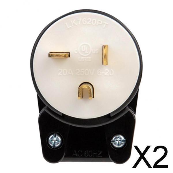 2xNEMA LK7620P 6-20P Grounding Locking Plug, 20A 250V AC, 2 Pole 3 Wire Bend