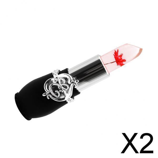 2xJelly Flower Lipstick Lasting Temperature Changing Lip Balm Red Flower