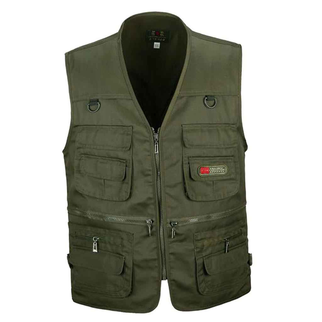 Men's Multi Pocket Zip Hunting Fishing Travel Outdoor Vest Army Green XXL