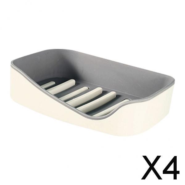 4xSoap Holders with Drain, Double Layer Draining Soap Box for Bathroom Grey