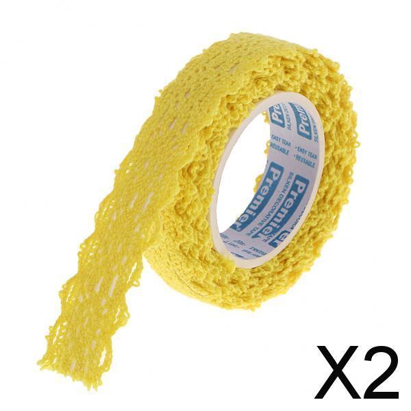 2x2 Yards 15mm Fabric Lace Washi Tape Self Adhesive Trim Wedding yellow