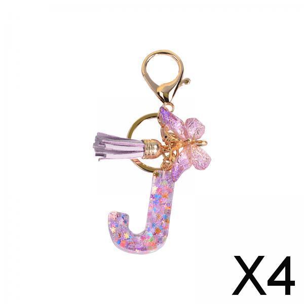 4xResin Keychain Ornaments Girls Women Gifts English Alphabet Keyring Keychain J