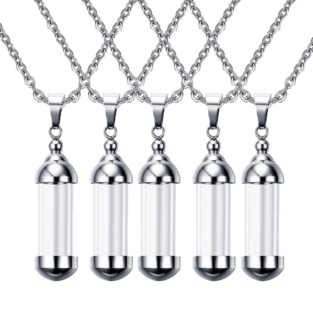 5 Pieces Steel Glass Container Tube Urn Keepsake Cremation Pendant Necklace