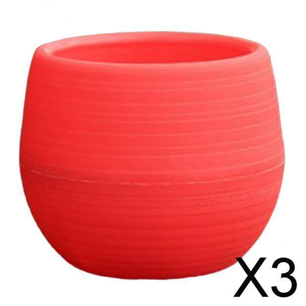 3xSmall Cactus Succulent Planters Indoor Flower Pots with Drainage Hole Red