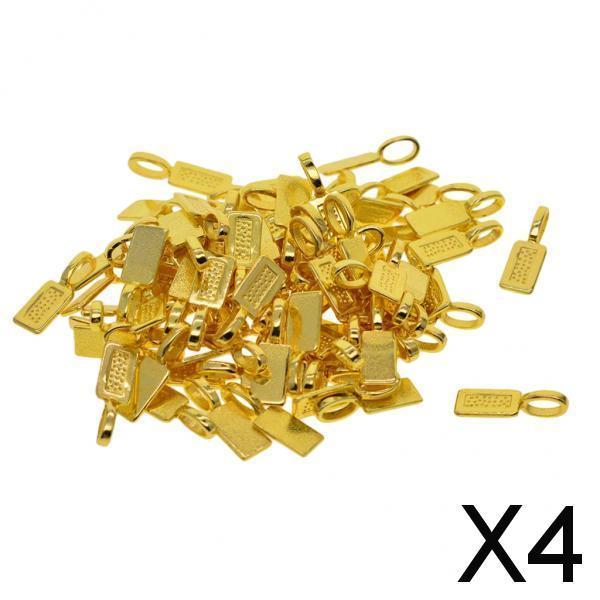 4x50 Pieces Blank Rectangle Bezel Rectangle Glue On Bails Pendant Cabochon DIY