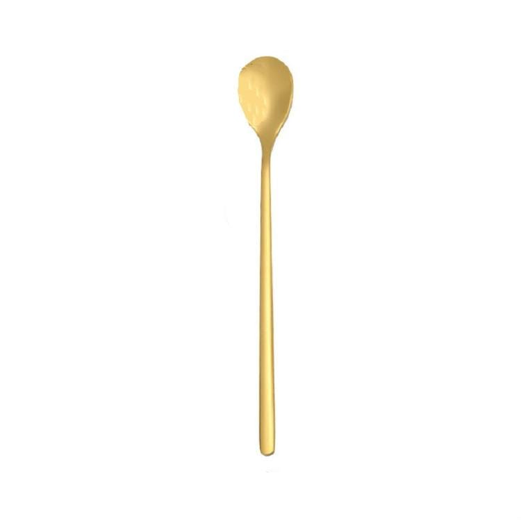 2 PCS Stainless Steel Spoon Creative Coffee Spoon Bar Ice Spoon Gold Plated Long Stirring Spoon, Style:Round Spoon, Color:Gold