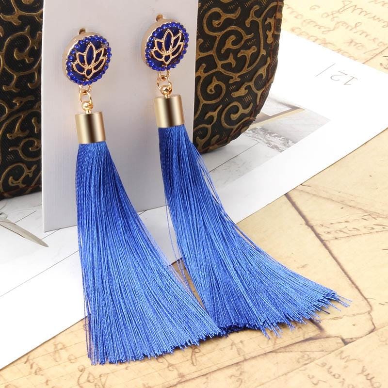 Bohemian Long Tassel Vintage Statement Drop Earrings for Women (Purple)