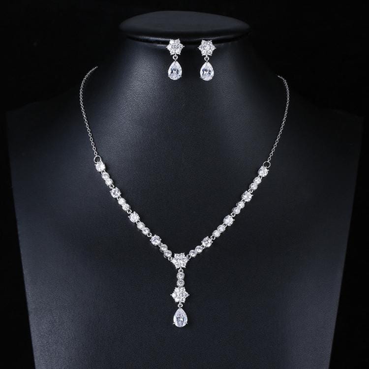 Elegant Simple Bridal Wedding Earrings Zircon Necklace Set (TL71)