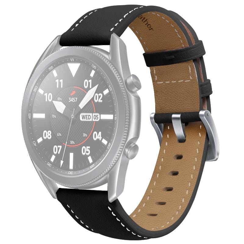 Genuine Leather Silver Buckle Replacement Strap Watchband, Size:For Samsung Galaxy Watch3 45mm (Dark Brown)