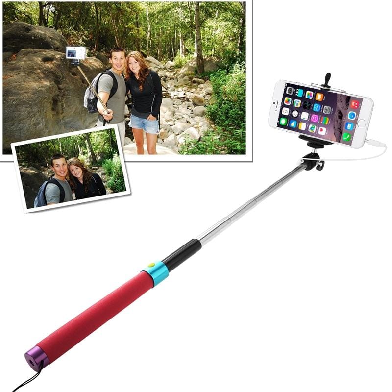 Portable Wire Controlled Selfie Stick Monopod Extendable Handheld Holder, Max Length: 1m (Red)