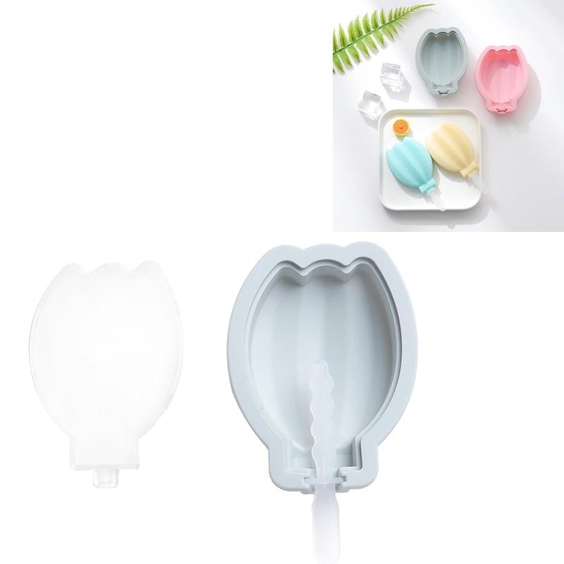 4 PCS DIY Cute Fruit Silicone Ice Cream Mold with Lid Homemade Handmade Popsicle Mold Making Ice Tray, Style:Banana (Blue)