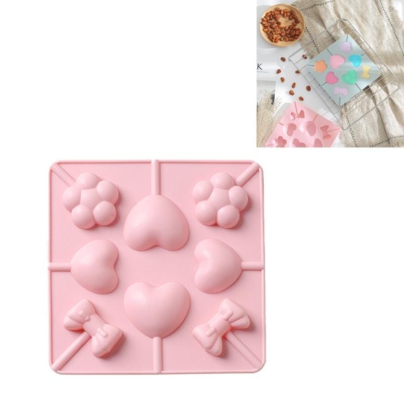 6 PCS Bowknot Love Silicone Lollipop Mold Easy to Clean DIY Baking Mold (Pink)