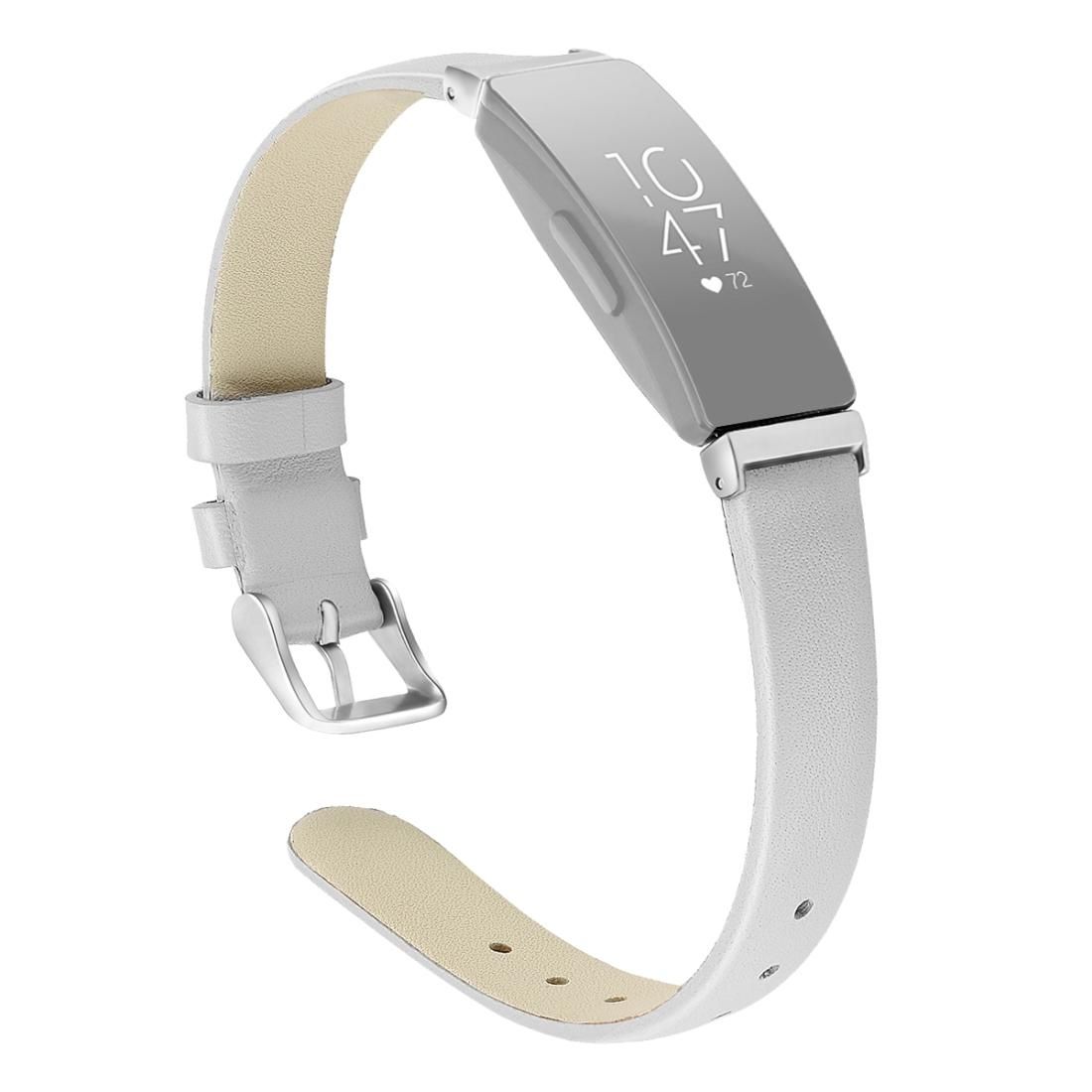 For Fitbit Inspire / Inspire HR Leather Replacement Wrist Strap Watchband with Metal Connector, Size:L (White)