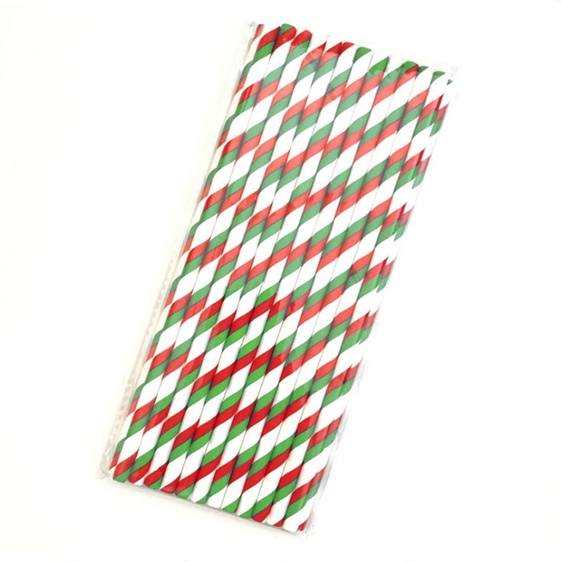 50 PCS Degradable Color Environmental Protection Striped Paper Straw Disposable Kraft Paper Straw (Style3)