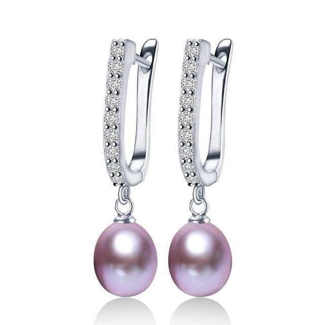 Natural Pearl Earrings925 Sterling Silver Jewelry Women Dangle Drop Earrings For Wedding/Party (purple pearl)