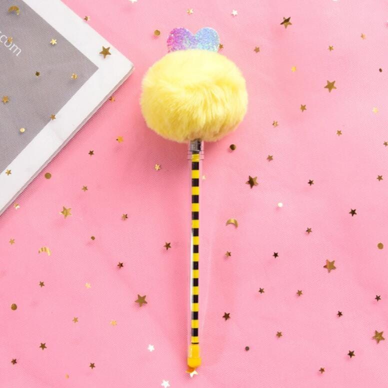 Creative Fur Ball Pendant Stationery Cute Plush Colored Pen Student Gel Pen (Love Yellow Fur Ball)