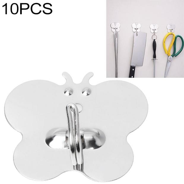 10 PCS Metal Waterproof Multifunctional Kitchen Bathroom Wall Adhesive Hook (Butterfly)