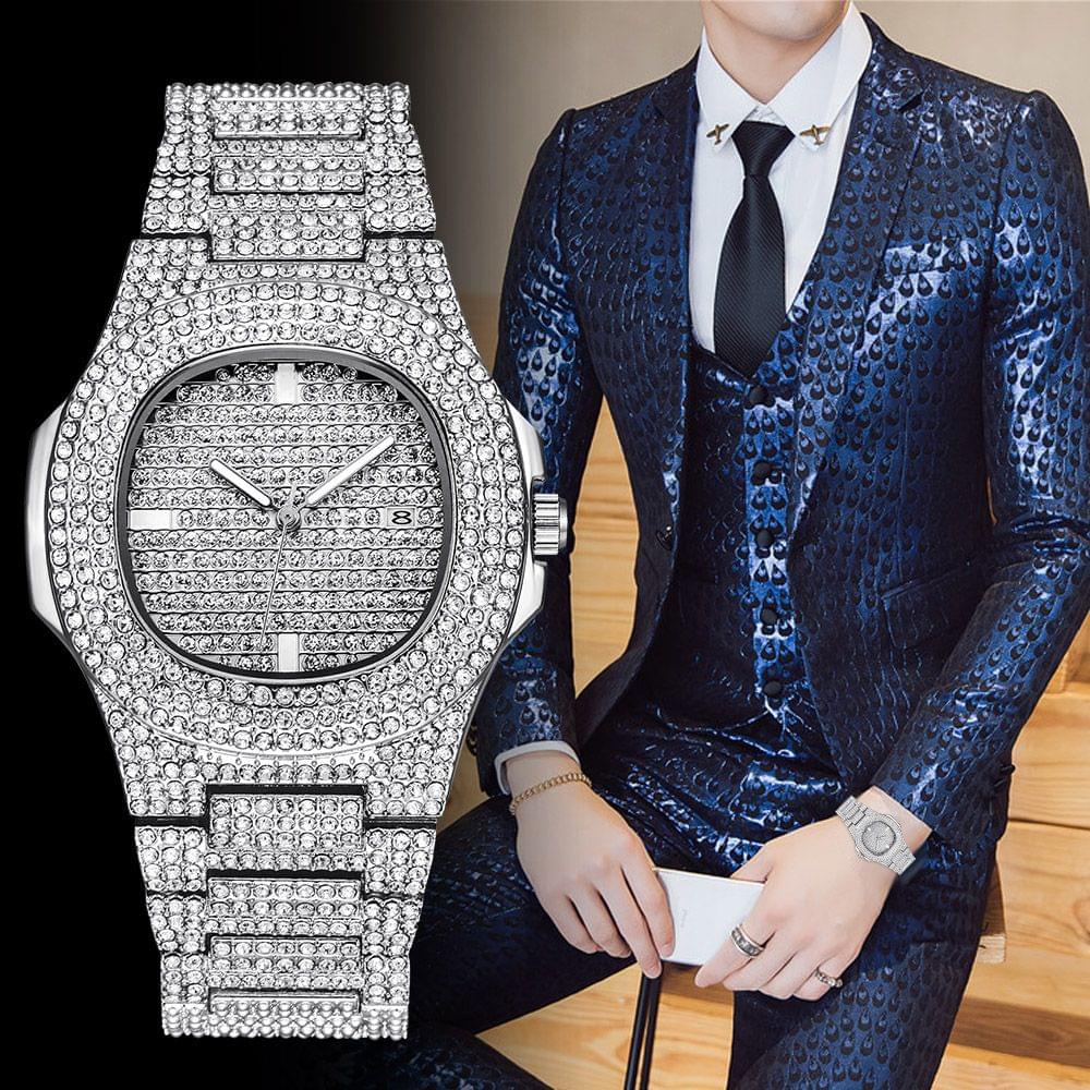 Men Business Quartz Watch Luxury Full Diamond Watches