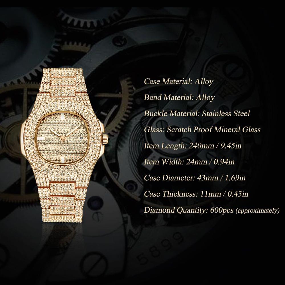 Men Business Quartz Watch Luxury Full Diamond Watches